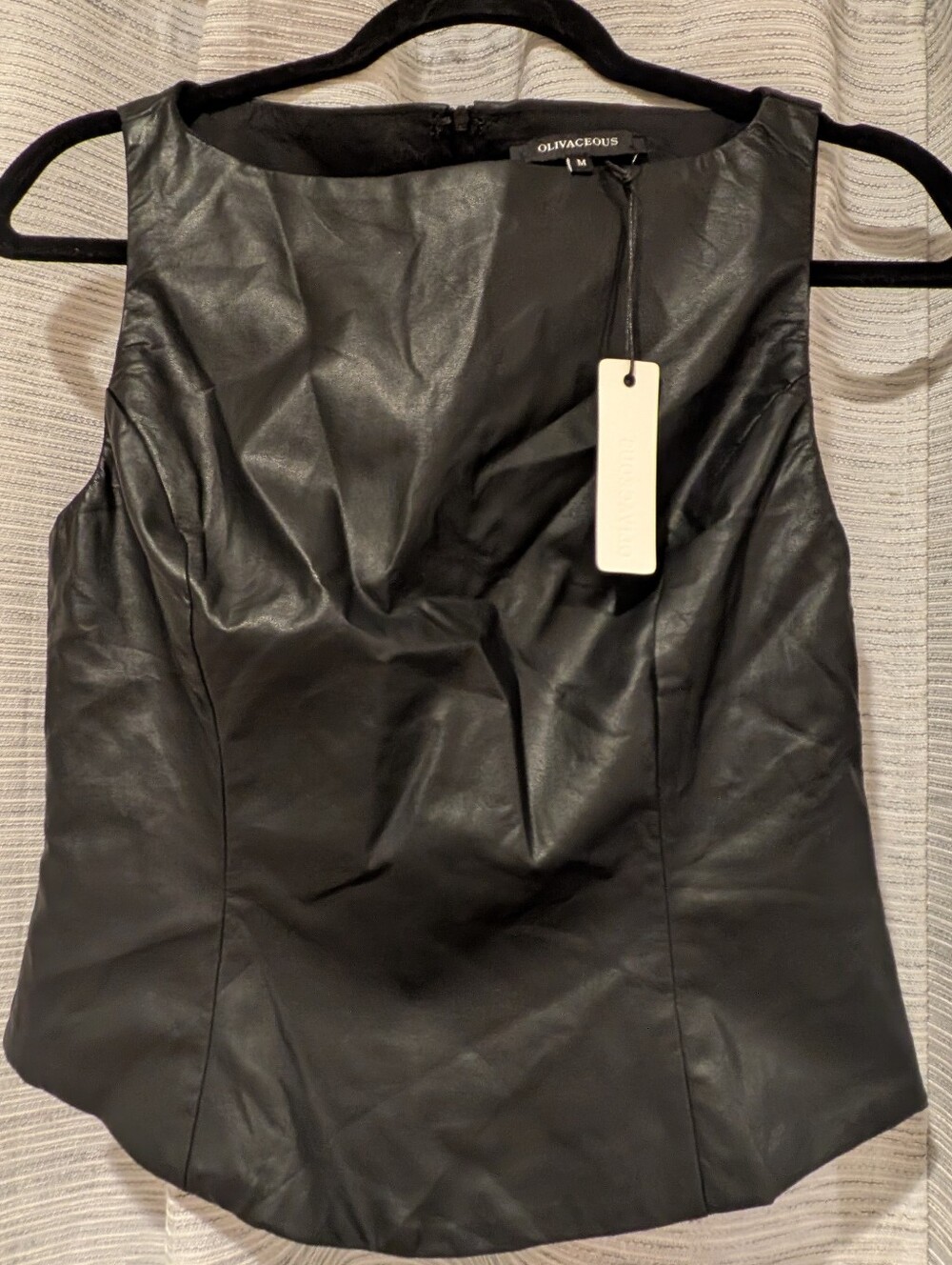 Olivaceous Black Faux Leather Sleeveless Tank - M